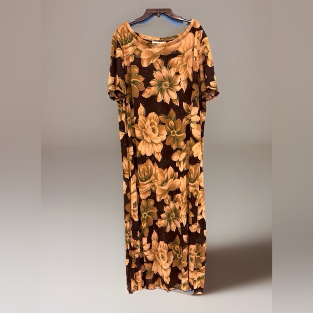 Lady Dorby Women’s Shear Floral Maxi Overdress w/Metallic Accents-18-EUC